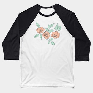 California Wild Rose Pastel Botanical Pattern Baseball T-Shirt